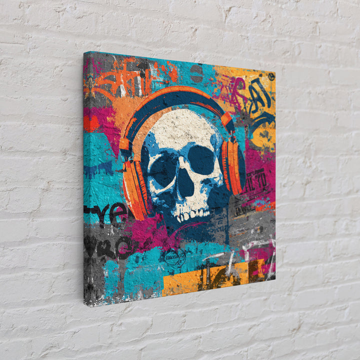 Skull and Headphones Mural Composition Framed Canvas Print, Graffiti Art, Abstract Art, Living Room Decor, Fine Art, Street, GRF-1x1-47