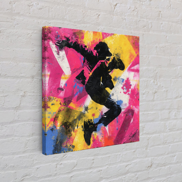 Breakdancer Silhouette over Bright Paint Splashes Canvas Print, Graffiti Art, Graffiti, Living Room Decor, Fine Art, Street, GRF-1x1-50