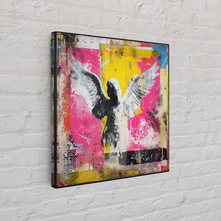 Spray Painted Angel Wings Framed Canvas Print, Graffiti Art, Mid Century Modern, Living Room Decor, Fine Art, Street, GRF-1x1-56