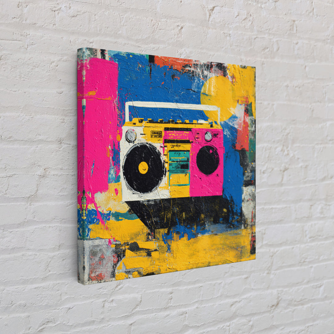 Boombox and Cassette Tape Framed Canvas Print, Graffiti Art, Gallery Decor, Living Room Decor, Fine Art, Street, Wall Art, GRF-1x1-62