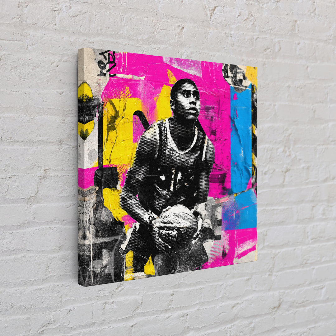 Basketball Player in Street Mural Energy Framed Canvas Print, Graffiti Art, 3d Wall Art, Living Room Decor, Fine Art, Street, GRF-1x1-68