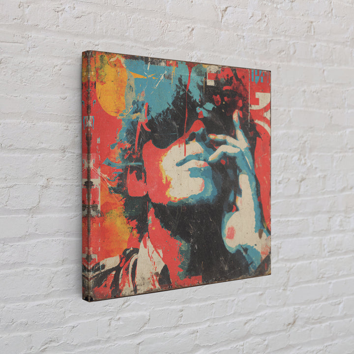 Masked Street Artist Silhouette Framed Canvas Print, Graffiti Art, Boho Wall Decor, Living Room Decor, Fine Art, Street, GRF-1x1-70