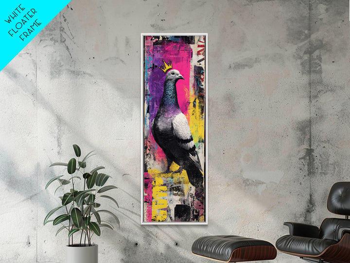 City Pigeon with Crown in Street Art Framed Canvas Print, Graffiti Art, Framed Art, Living Room Decor, Fine Art, Street, GRF-1x3-47