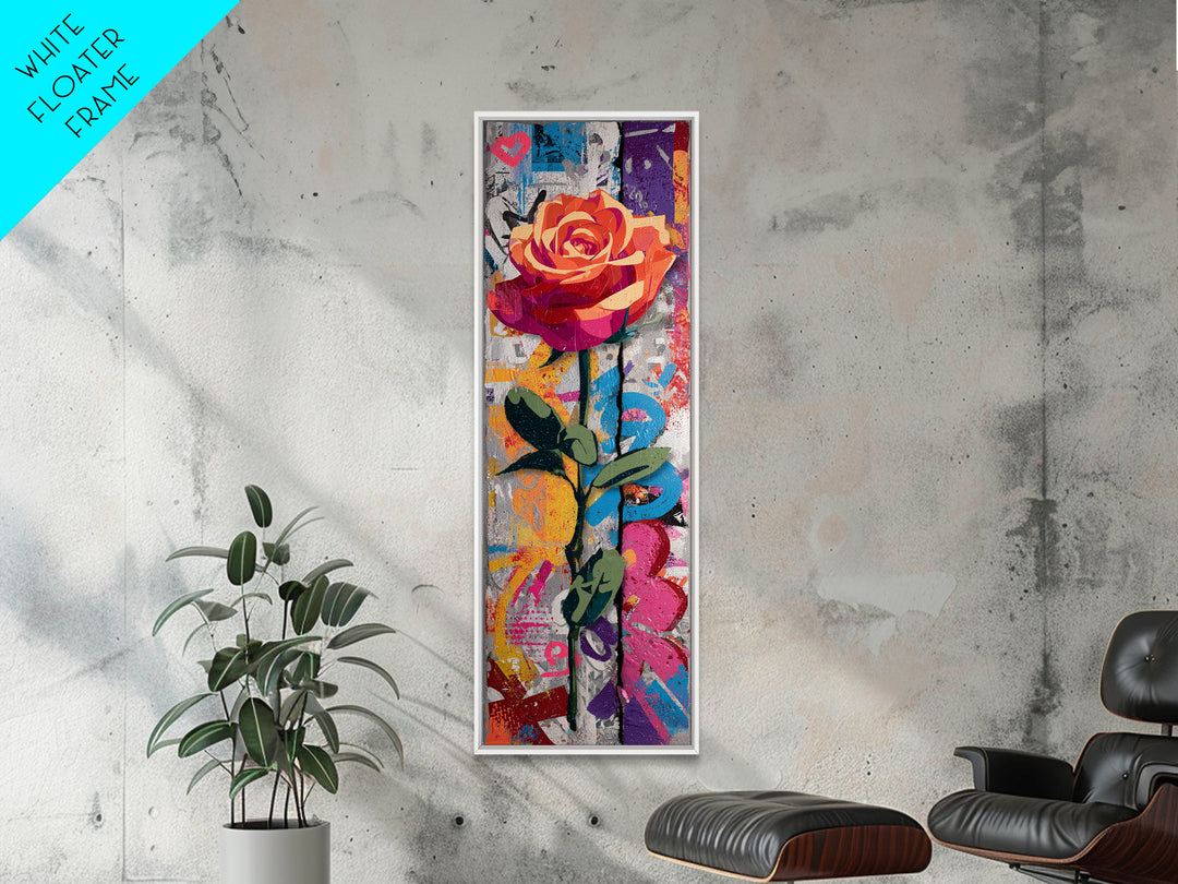 Graffiti Rose Blooming from Concrete Crack Canvas Print, Graffiti Art, Living Room Decor, Abstract Art, Street, GRF-1x3-57