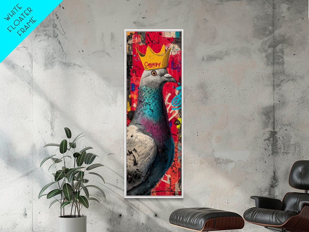 City Pigeon with Crown in Street Art Framed Canvas Print, Graffiti Art, Gallery Decor, Living Room Decor, Fine Art, Street, GRF-1x3-71