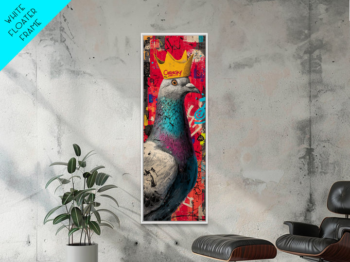 City Pigeon with Crown in Street Art Framed Canvas Print, Graffiti Art, Gallery Decor, Living Room Decor, Fine Art, Street, GRF-1x3-71