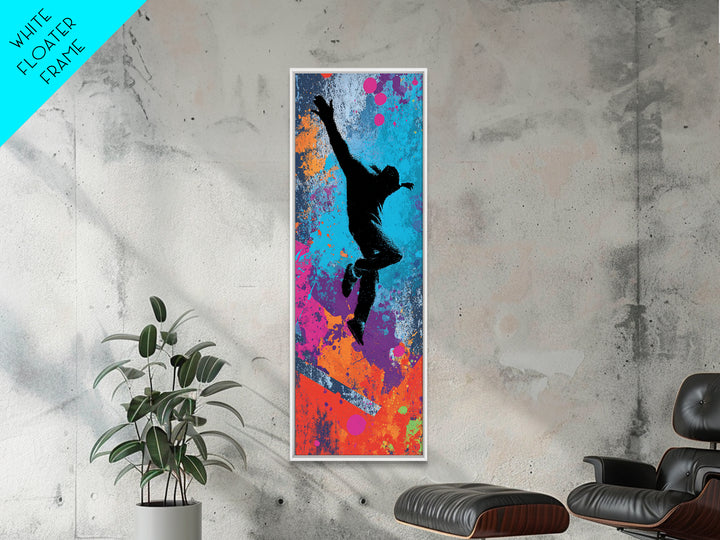 Breakdancer Silhouette over Bright Paint Splashes Canvas Print, Graffiti Art, Contemporary Art, Living Room Decor, Street, GRF-1x3-86