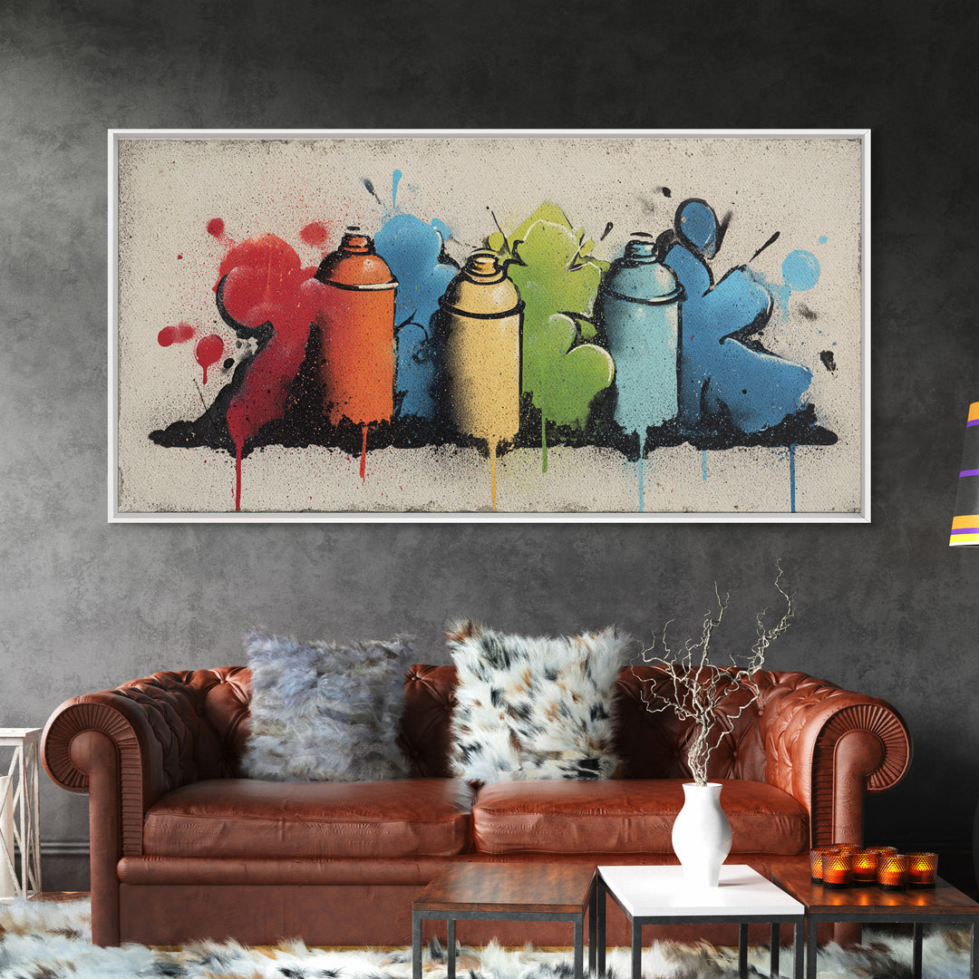 Spray Can Still Life Framed Canvas Print, Graffiti Art, Minimalist Decor, Living Room Decor, Street, Mid Century Modern, GRF-2x1-24