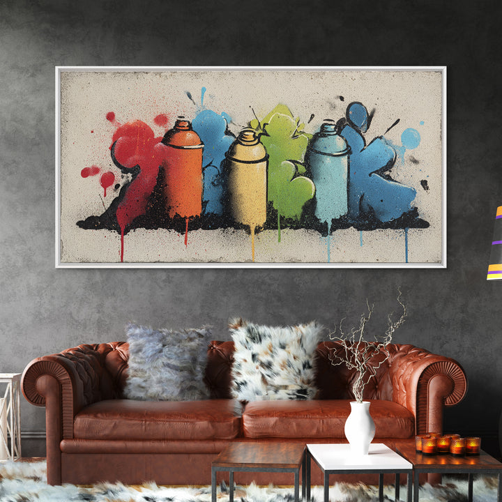 Spray Can Still Life Framed Canvas Print, Graffiti Art, Minimalist Decor, Living Room Decor, Street, Mid Century Modern, GRF-2x1-24