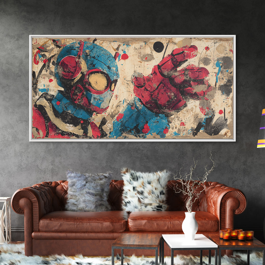 Cartoon Robot Character Framed Canvas Print, Graffiti Art, Minimalist Decor, Living Room Decor, Street, Mid Century Modern, GRF-2x1-30