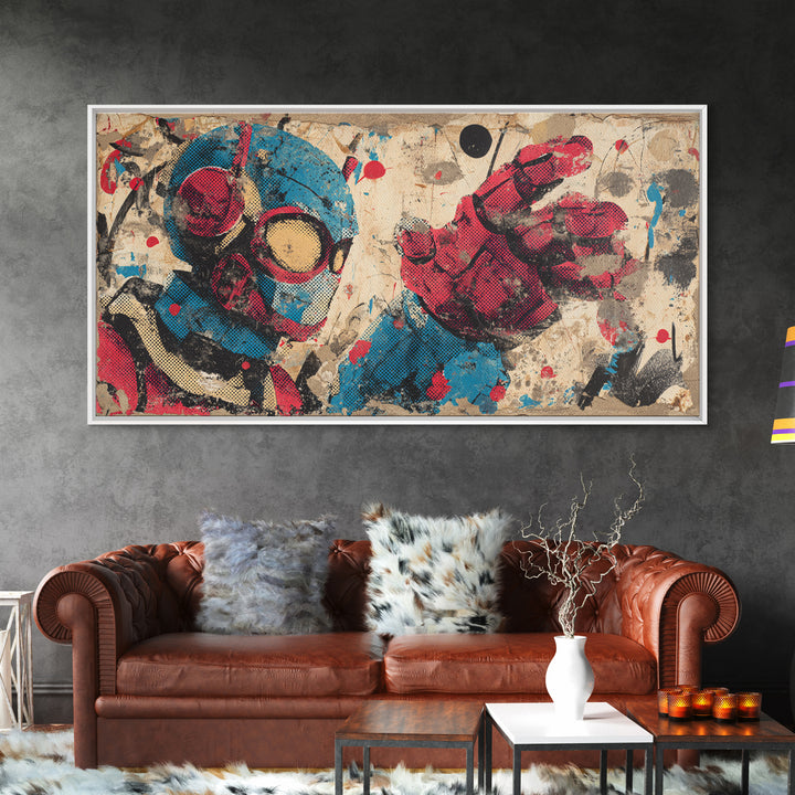 Cartoon Robot Character Framed Canvas Print, Graffiti Art, Minimalist Decor, Living Room Decor, Street, Mid Century Modern, GRF-2x1-30