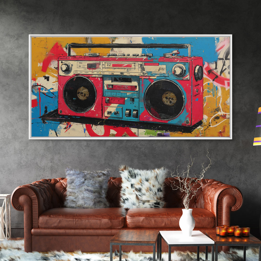 Boombox and Cassette Tape Canvas Print, Graffiti Art, Painting, Living Room Decor, Fine Art, Street, Canvas Art, Bedroom Decor, GRF-2x1-58