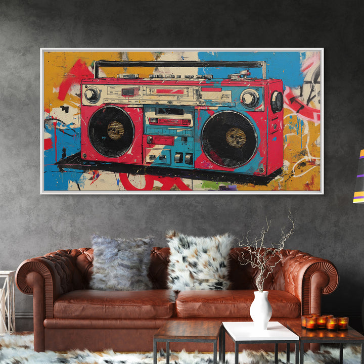 Boombox and Cassette Tape Canvas Print, Graffiti Art, Painting, Living Room Decor, Fine Art, Street, Canvas Art, Bedroom Decor, GRF-2x1-58
