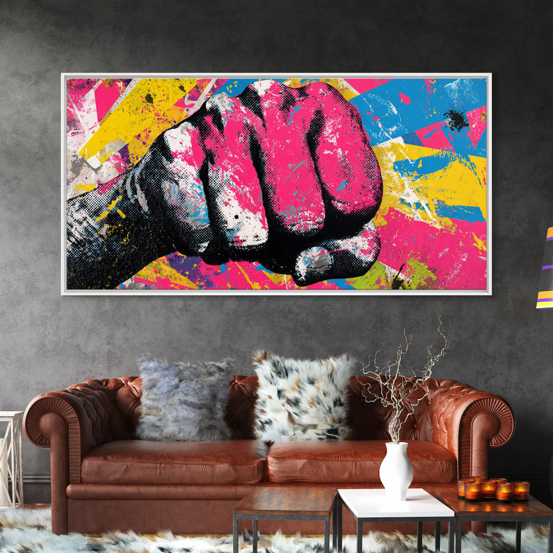 Comic Style Fist with Paint Burst Canvas Print, Graffiti Art, Wall Art, Living Room Decor, Oil Painting, Street, Large Wall Art, GRF-2x1-62
