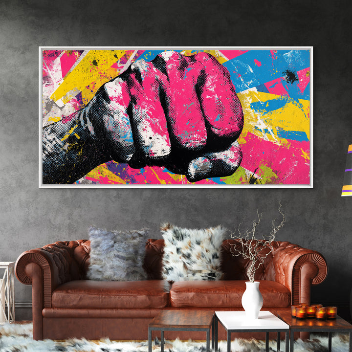 Comic Style Fist with Paint Burst Canvas Print, Graffiti Art, Wall Art, Living Room Decor, Oil Painting, Street, Large Wall Art, GRF-2x1-62