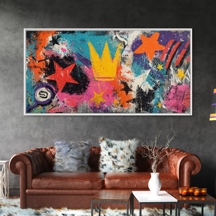 Abstract Crown and Stars Canvas Print, Graffiti Art, Bedroom Decor, Living Room Decor, Abstract Art, Street, Gallery Decor, GRF-2x1-63