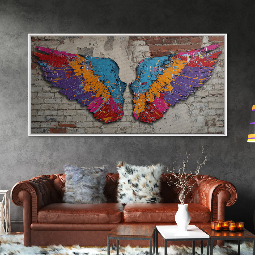 Spray Painted Angel Wings Canvas Print, Graffiti Art, Abstract Art, Living Room Decor, Fine Art, Street, Above Bed Decor, GRF-2x1-76