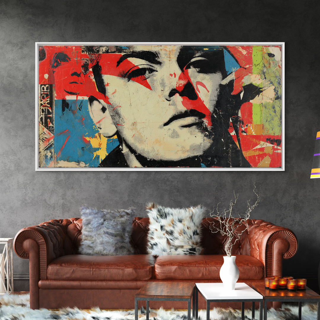 Stencil Portrait with Red and Black Contrast Framed Canvas Print, Graffiti Art, Canvas Art, Living Room Decor, Fine Art, Street, GRF-2x1-80