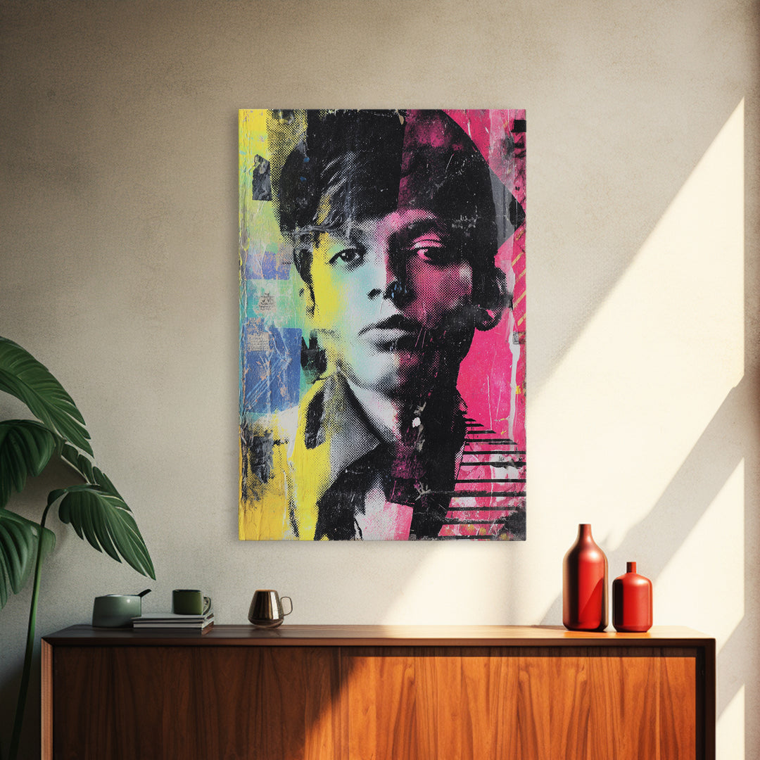 Stencil Portrait with Red and Black Contrast Framed Canvas Print, Graffiti Art, Luxury Decor, Living Room Decor, Street, GRF-2x3-44
