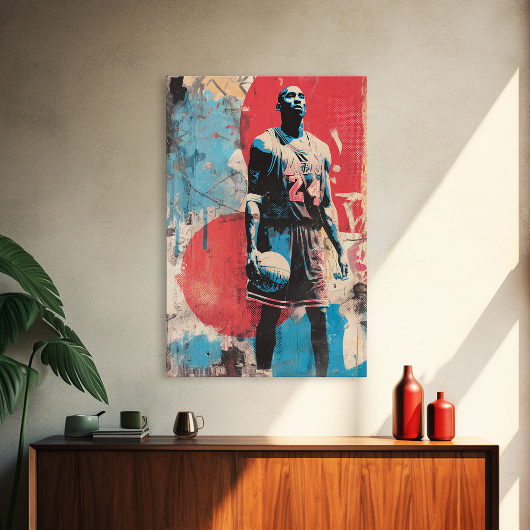 Basketball Player in Street Mural Energy Framed Canvas Print, Graffiti Art, Poster, Living Room Decor, Fine Art, Street, GRF-2x3-52
