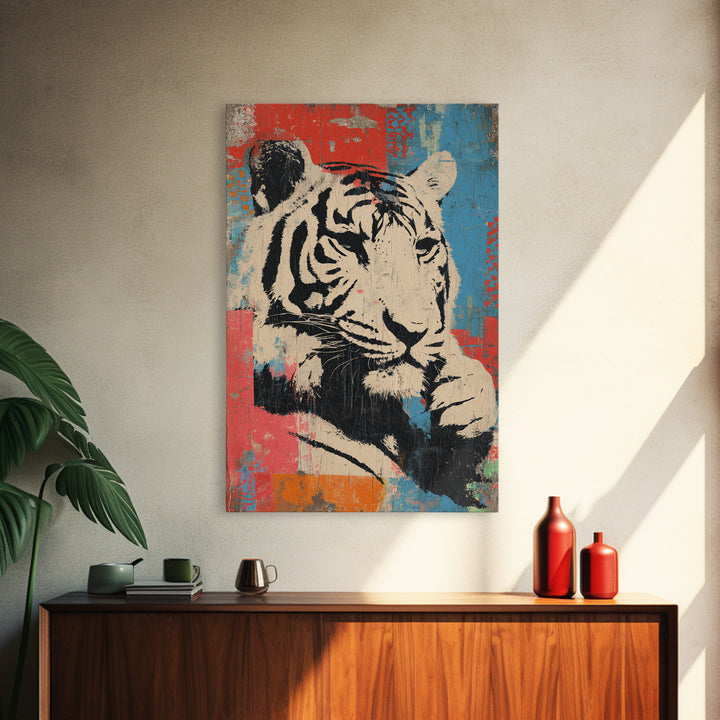 Urban Tiger Portrait Framed Canvas Print, Graffiti Art, Original Art, Living Room Decor, Oil Painting, Street, Boho Wall Decor, GRF-2x3-59