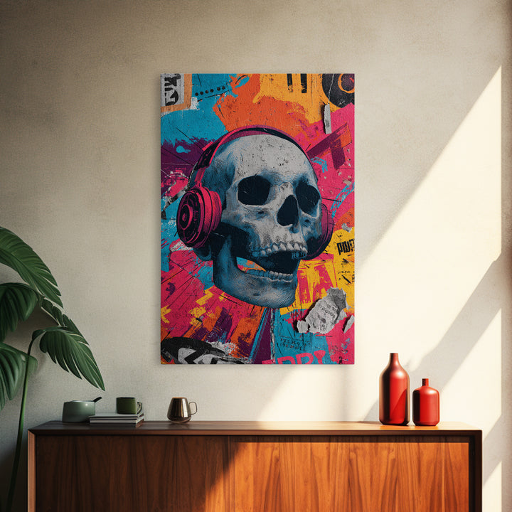 Skull and Headphones Mural Composition Canvas Print, Graffiti Art, Fine Art Print, Living Room Decor, Fine Art, Street, GRF-2x3-7