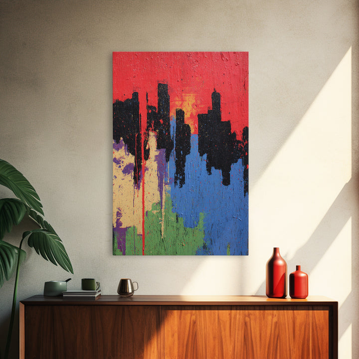 Paint Drips Forming a Skyline Silhouette Framed Canvas Print, Graffiti Art, Bedroom Decor, Living Room Decor, Abstract Art, GRF-2x3-93