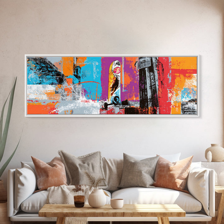 Bright Skateboard Ramp Color Fields Canvas Print, Graffiti Art, Digital Print, Living Room Decor, Abstract Art, Street, GRF-3x1-16