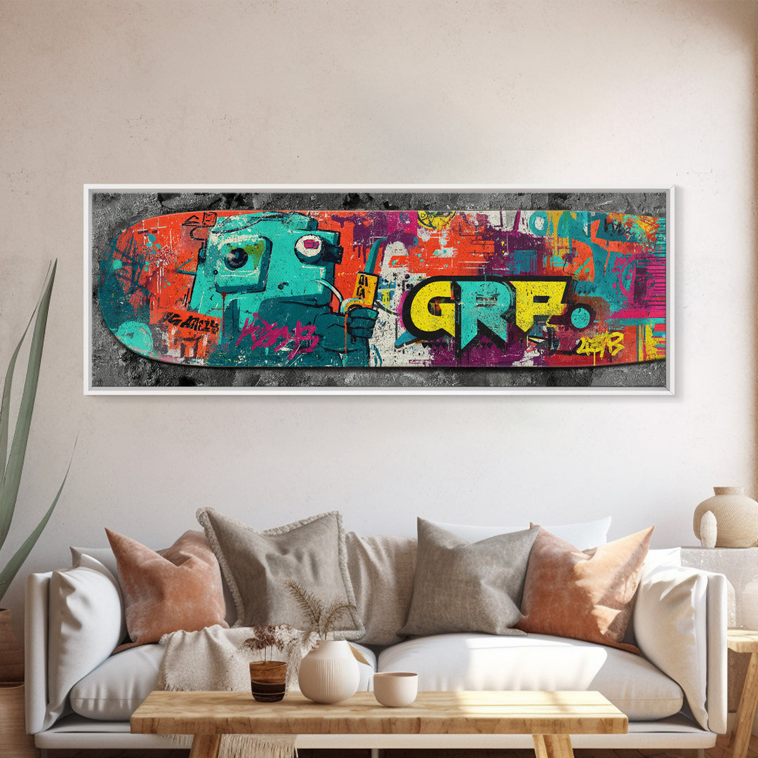Skateboard Deck Graphic Framed Canvas Print, Graffiti Art, Art Print, Living Room Decor, Fine Art, Street, Wall Hangings, GRF-3x1-23