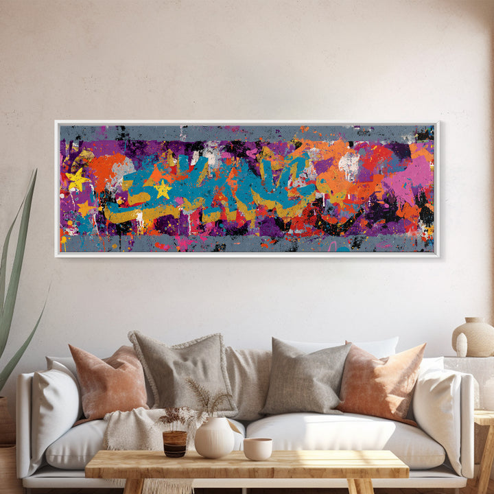 Abstract Crown and Stars Canvas Print, Graffiti Art, Minimalist Decor, Living Room Decor, Fine Art, Street, Mid Century Modern, GRF-3x1-35