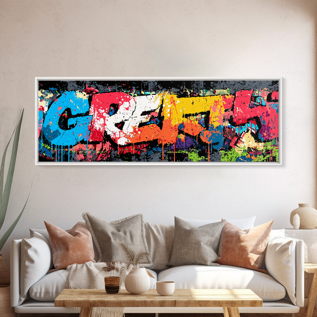 Paint Drips Forming a Skyline Silhouette Framed Canvas Print, Graffiti Art, Canvas Wall Art, Living Room Decor, Abstract Art, GRF-3x1-5