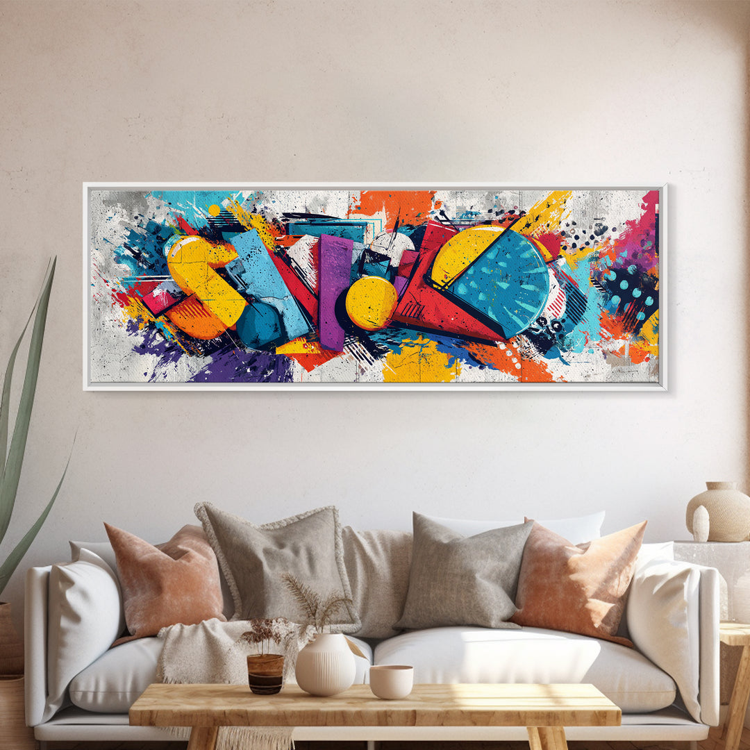 Wildstyle Arrows and Loops as Abstraction Framed Canvas Print, Graffiti Art, Statement Artwork, Living Room Decor, Abstract Art, GRF-3x1-7