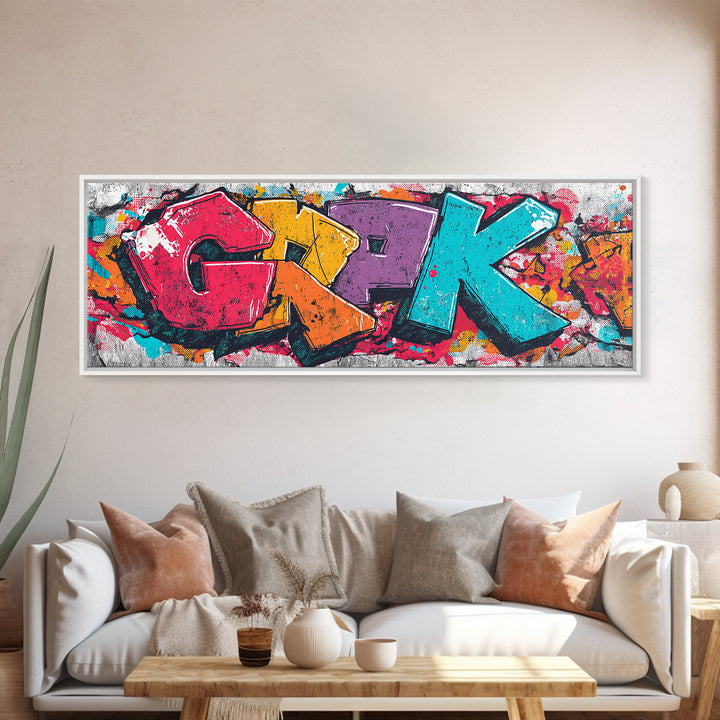 Graffiti Lettering Forms Without Readable Words Framed Canvas Print, Graffiti Art, Neutral Decor, Living Room Decor, Street, GRF-3x1-73