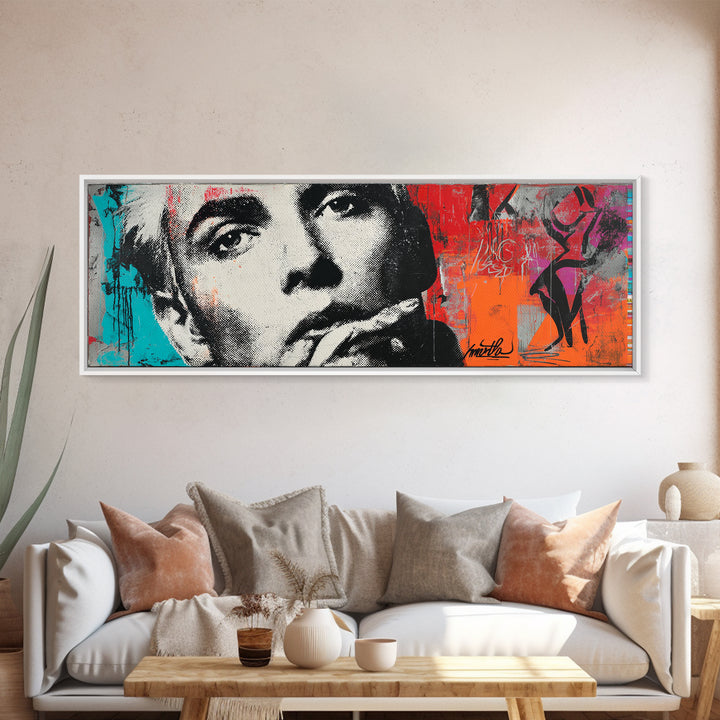 Stencil Portrait with Red and Black Contrast Canvas Print, Graffiti Art, Art, Living Room Decor, Street, Canvas Wall Art, GRF-3x1-76