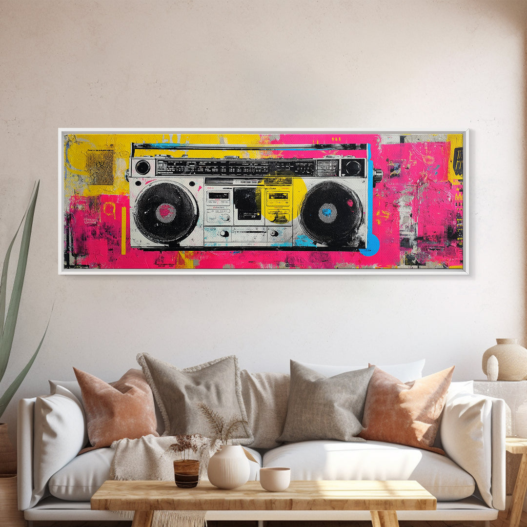 Boombox and Cassette Tape Canvas Print, Graffiti Art, Wall Hangings, Living Room Decor, Fine Art, Street, Digital Print, GRF-3x1-78