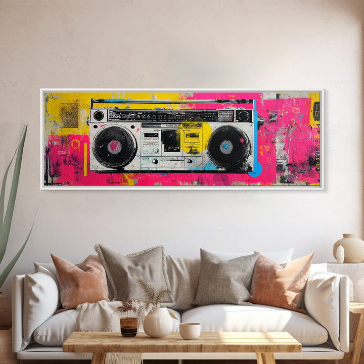 Boombox and Cassette Tape Canvas Print, Graffiti Art, Wall Hangings, Living Room Decor, Fine Art, Street, Digital Print, GRF-3x1-78