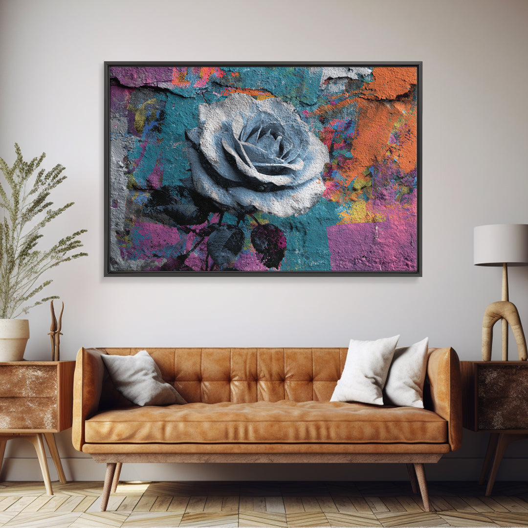 Graffiti Rose Blooming from Concrete Crack Canvas Print, Graffiti Art, Digital Print, Living Room Decor, Fine Art, Street, GRF-3x2-1