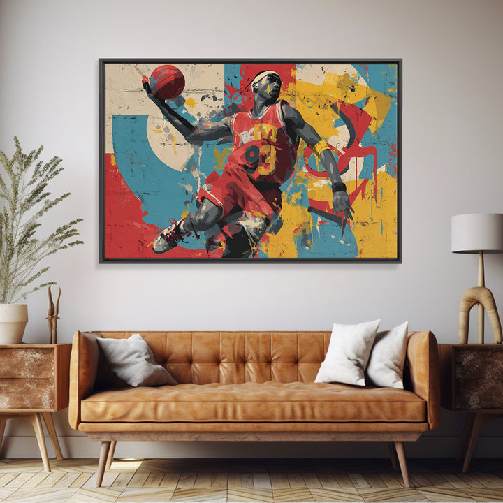 Basketball Player in Street Mural Energy Framed Canvas Print, Graffiti Art, Modern Wall Art, Living Room Decor, Street, GRF-3x2-24
