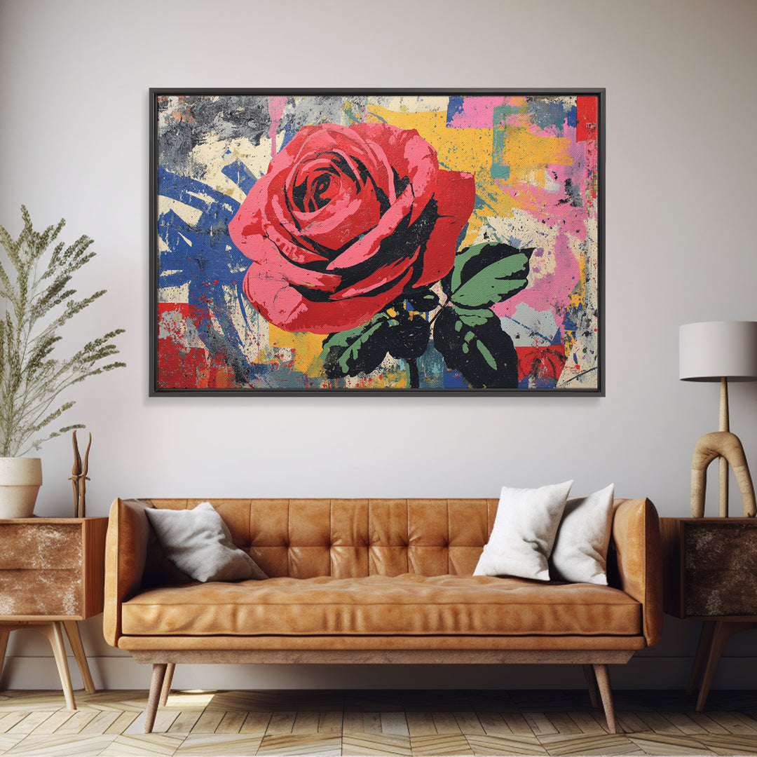Graffiti Rose Blooming from Concrete Crack Canvas Print, Graffiti Art, Neutral Decor, Living Room Decor, Fine Art, Street, GRF-3x2-49
