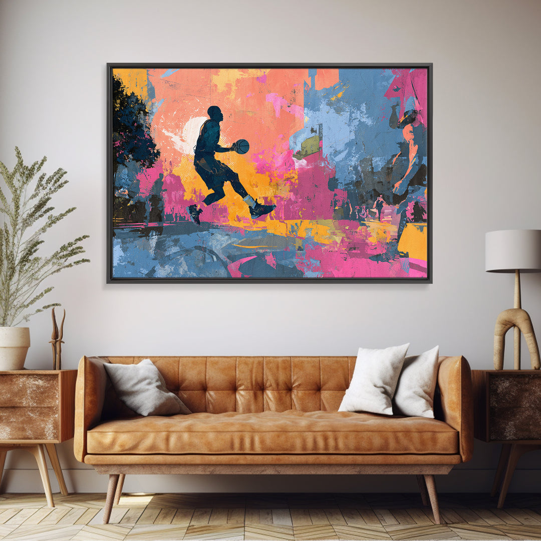 Basketball Player in Street Mural Energy Canvas Print, Graffiti Art, Contemporary Art, Living Room Decor, Fine Art, Street, GRF-3x2-72