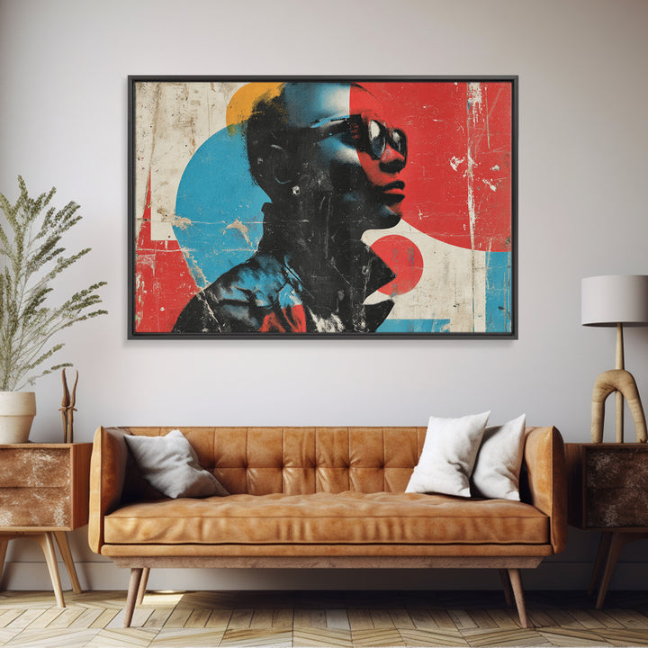 Masked Street Artist Silhouette Framed Canvas Print, Graffiti Art, Abstract Wall Art, Living Room Decor, Oil Painting, Street, GRF-3x2-74