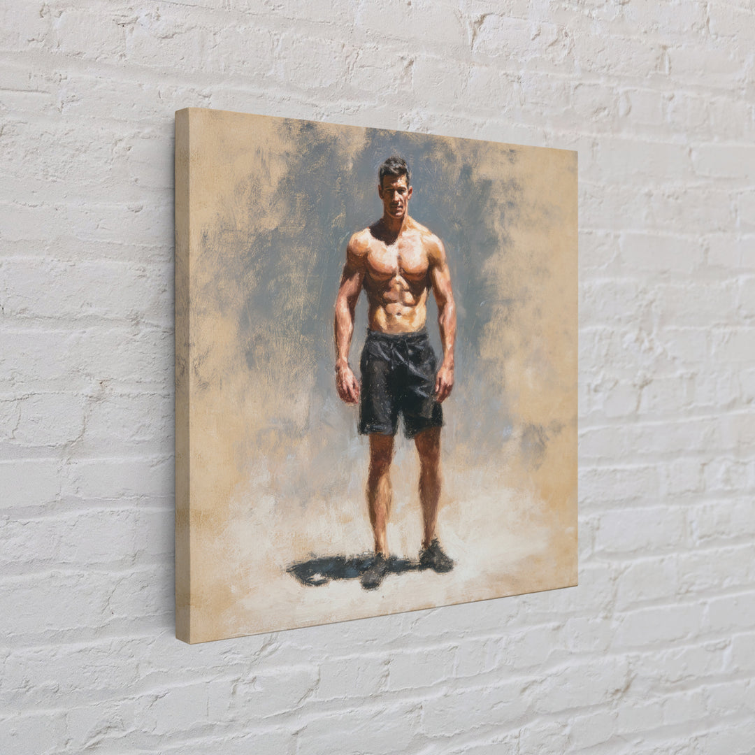 Bodybuilder Pose Rendered Framed Canvas Print, Gym Art, Living Room Decor, Gym Decor, Oil Painting, Strength, Sports Poster, GYM-1x1-28