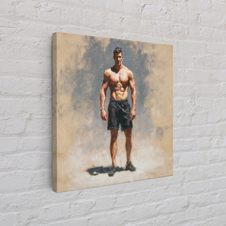Bodybuilder Pose Rendered Framed Canvas Print, Gym Art, Living Room Decor, Gym Decor, Oil Painting, Strength, Sports Poster, GYM-1x1-28