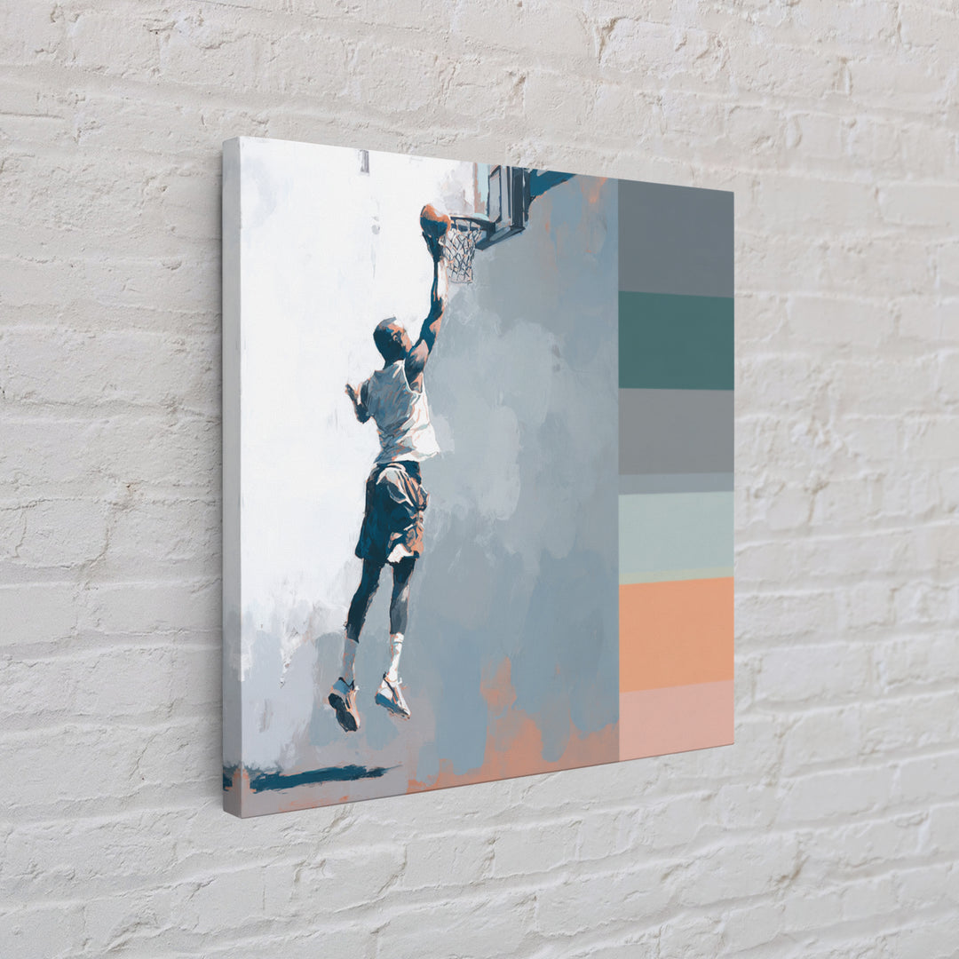 Basketball Player Dunking Through Bold Color Canvas Print, Gym Art, Speakeasy Art, Gym Decor, Oil Painting, Strength, GYM-1x1-30