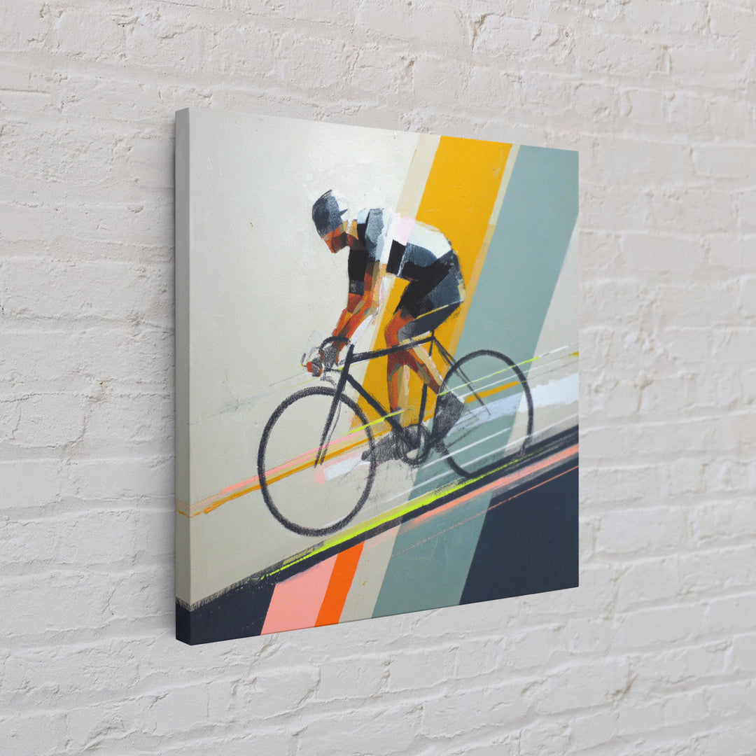Cyclist Racing Through Neon Speed Lines Framed Canvas Print, Gym Art, Gallery Decor, Gym Decor, Fine Art, Strength, Wall Art, GYM-1x1-38