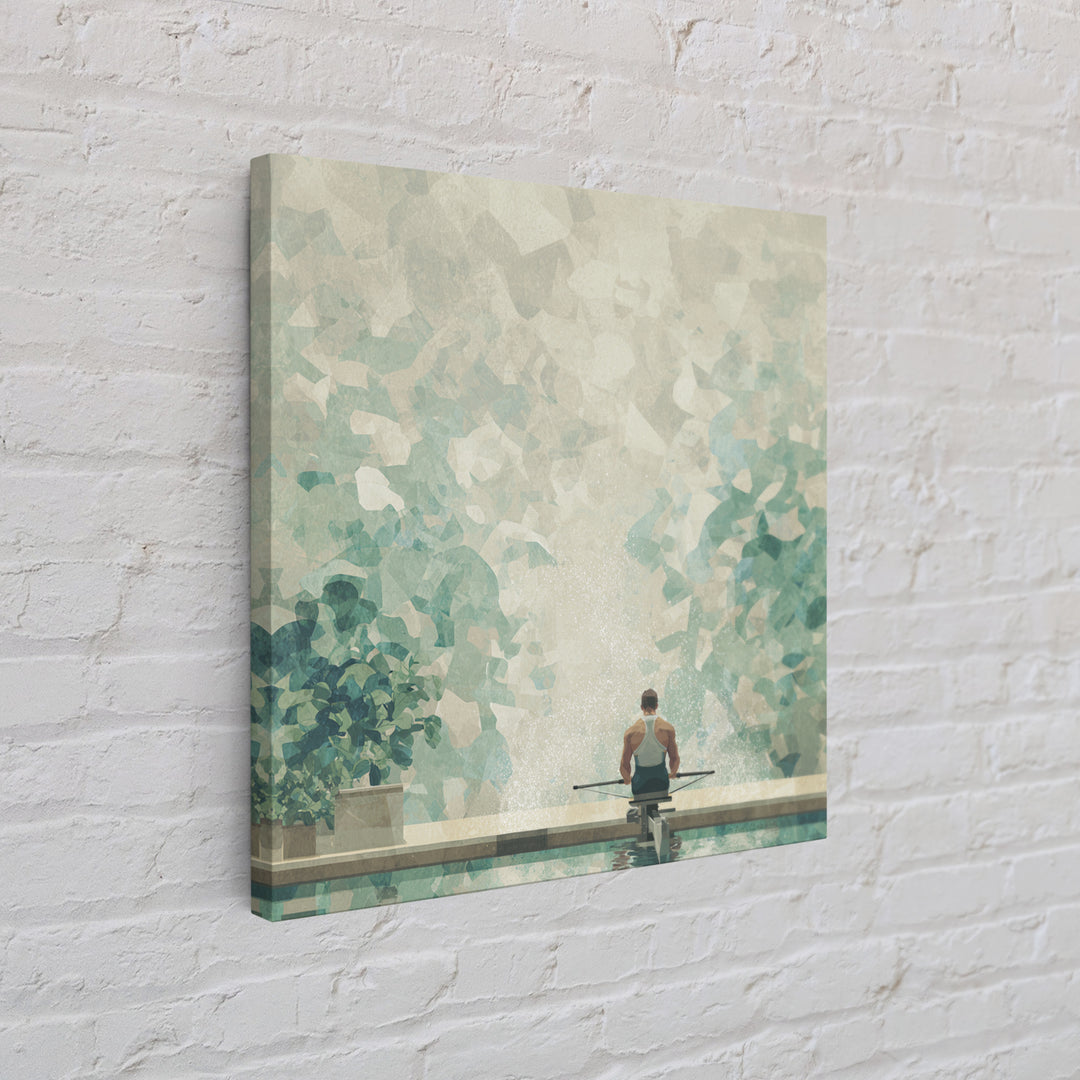 Rowing Athlete with Water Spray and Rhythm Framed Canvas Print, Gym Art, Boho Decor, Gym Decor, Oil Painting, Strength, GYM-1x1-61