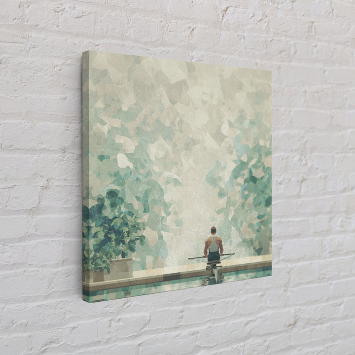 Rowing Athlete with Water Spray and Rhythm Framed Canvas Print, Gym Art, Boho Decor, Gym Decor, Oil Painting, Strength, GYM-1x1-61