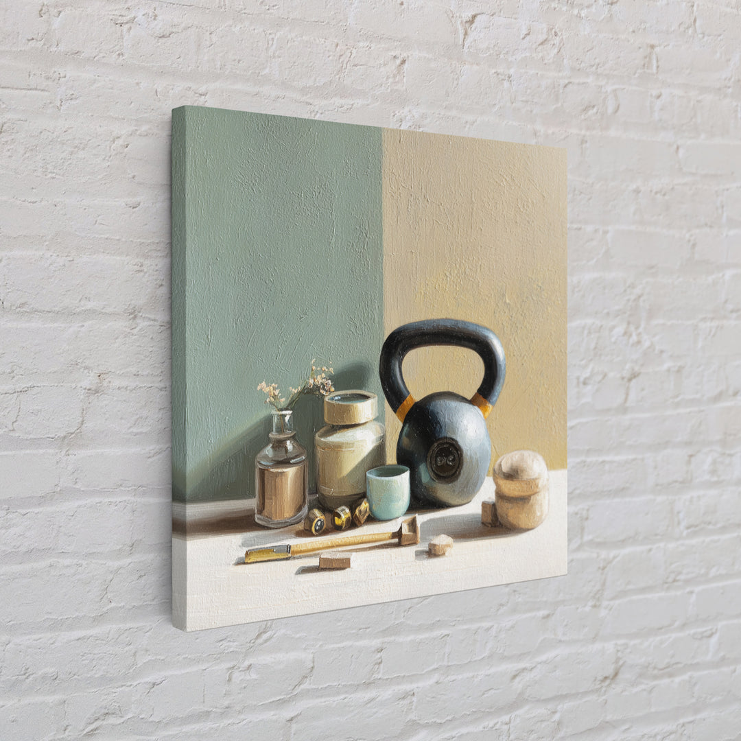 Kettlebell Still Life Canvas Print, Gym Art, Statement Artwork, Gym Decor, Fine Art, Strength, Canvas Wall Art, GYM-1x1-9