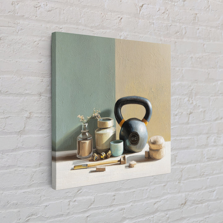Kettlebell Still Life Canvas Print, Gym Art, Statement Artwork, Gym Decor, Fine Art, Strength, Canvas Wall Art, GYM-1x1-9