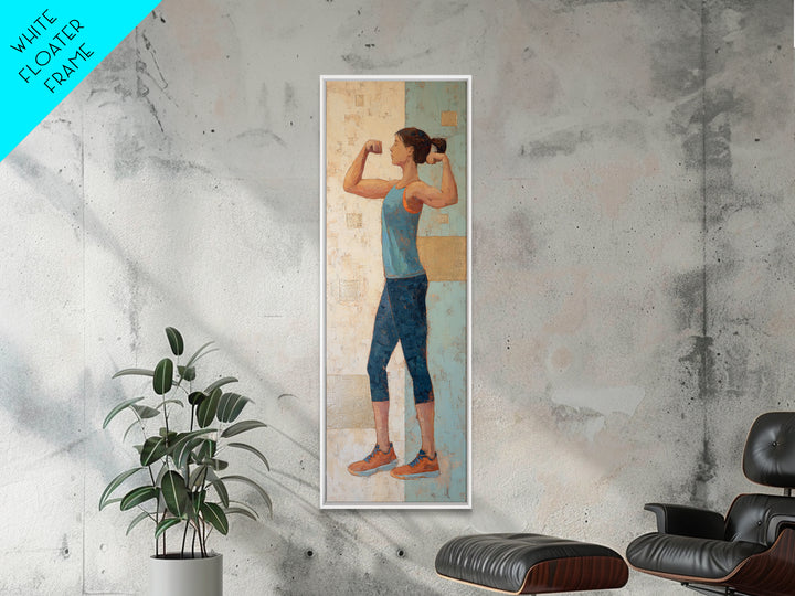 Female Weightlifter with Triumphant Stance Framed Canvas Print, Gym Art, Man Cave Decor, Gym Decor, Fine Art, Strength, GYM-1x3-19